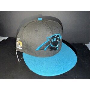 Carolina Panthers Hat Cap Fitted Mens 7 5/8 Black Blue NFL Super Bowl 50 New Era